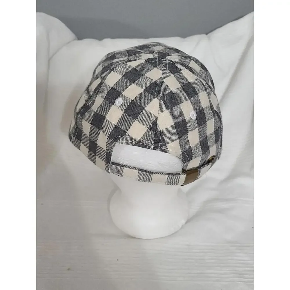 Cocus Pocus Baseball Cap Hat Womens Gray/Cream‎ Plaid Adjusts Cotton Blend NWOT